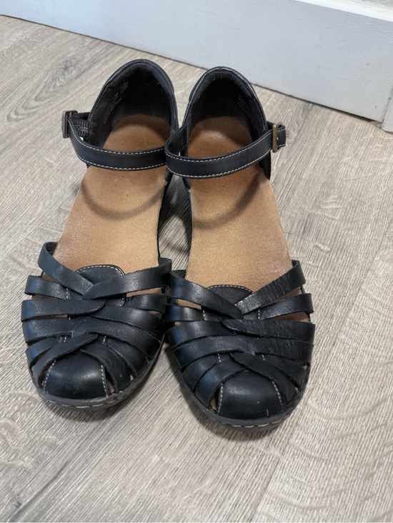 Clarks Shoes - Clarks Black Leather Woven Mary Jane Mules